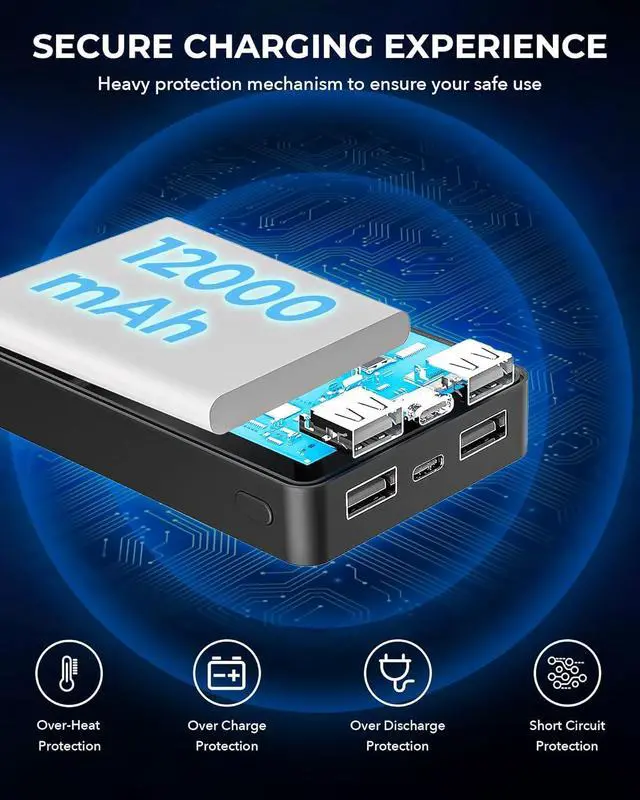 Alt view image 6 of 7 - Heated Vest Battery Pack, Rechargeable Power Bank with LED Display, Type-C Input, and Dual USB-A Output for Heated Apparel, Vest, Seat, Blanket and Jacket up to 10H