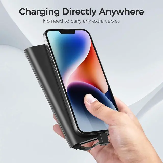 Alt view image 2 of 7 - Portable Charger with Built in Cable for iPhone 14/13/12/11/XS Pro/Max, 10000mAh Fast Charging Power Bank Battery Pack Powerbank Compatible with iPhone,Apple Watch,Samsung and Other Phones -Black