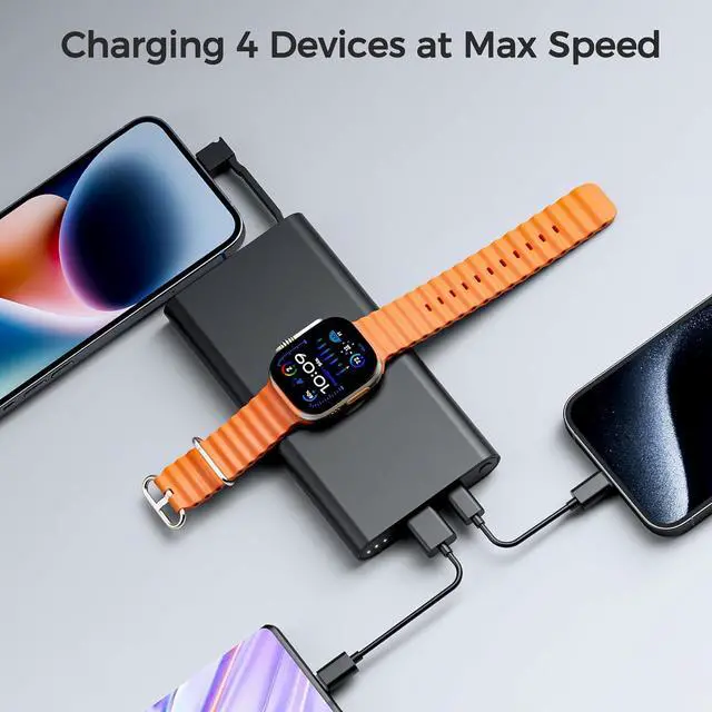 Alt view image 4 of 7 - Portable Charger with Built in Cable for iPhone 14/13/12/11/XS Pro/Max, 10000mAh Fast Charging Power Bank Battery Pack Powerbank Compatible with iPhone,Apple Watch,Samsung and Other Phones -Black