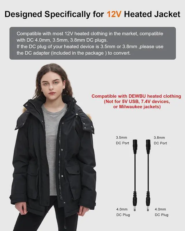 Alt view image 3 of 6 - 12V 18400mAh Heated Jacket Battery Pack, Battery Pack for Heated Jacket, Rechargeable Power Bank for Heated Jacket, Heated Pants with DC/USB/Type-C Output LED Display