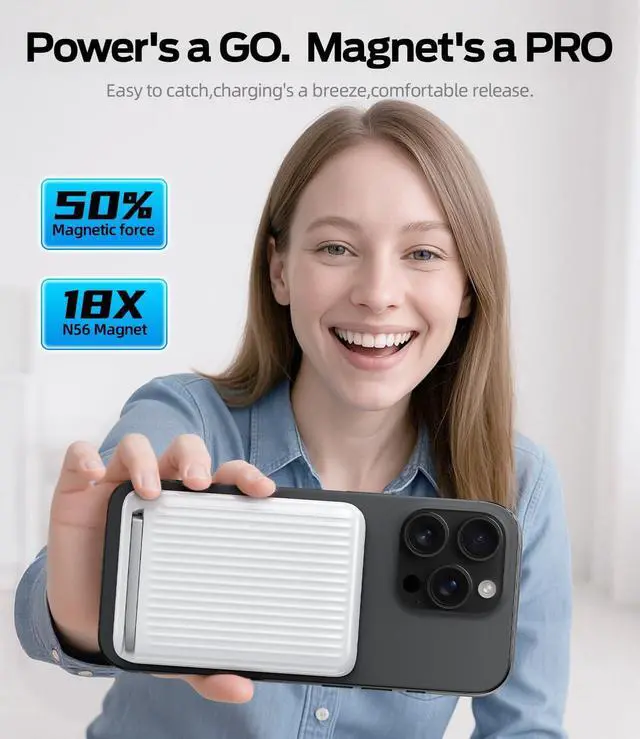 Alt view image 6 of 7 - MOVE SPEED Qi2 Certified MagSafe Battery Pack, 10,000mAh 15W Ultra-Fast Charging Portable Charger with Kickstand, Ergonomic Design, 30W USB-C Magnetic Power Bank for iPhone 16/15/14/13/12, White