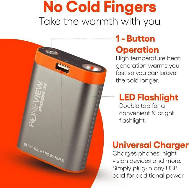 Alt view image 4 of 7 - BoneView Electric Hand Warmer Emergency Power Bank with Flashlight - Portable Rechargeable 9900-mAh Battery Pack, Fast Heating Over 8 Hr, Hunting, Fishing, Survival, Camping Gadgets for Men & Women