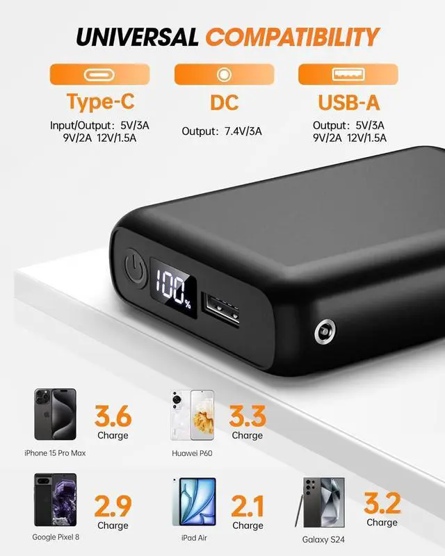 Alt view image 6 of 7 - 7.4V 18400mAh Heated Vest Battery Pack Compatible with ORORO and Venustas, Battery Pack for Heated Vests, Jackets, Pants, and Hoodies, Rechargeable Power Bank with LED -Not for 5V USB Heated Devices