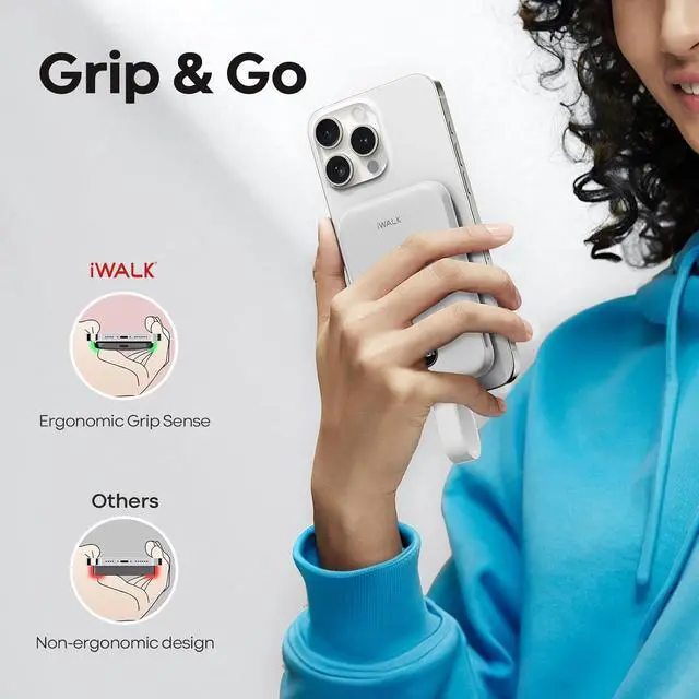 Alt view image 6 of 7 - iWALK Magnetic Power Bank 10000mAh, 30W Wireless Portable Charger with Fast Charging USB-C Cable,Qi2 Certified 15W Battery Pack with LED Display for iPhone 16/16 Pro/15/14/13/12 Series, Samsung Galaxy