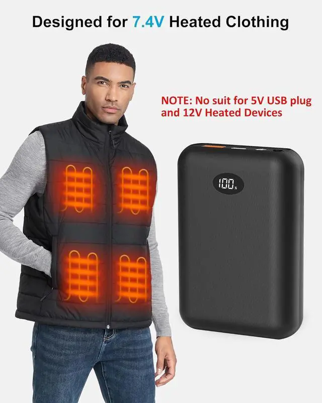 Alt view image 3 of 6 - 16000mAh Heated Vest Battery Pack Compatible with ORORO and Venustas, 7.4V Battery Pack for Heated Vest with 2 Adapter Cable, Power Bank for Heated Vest, Jacket, Pants(No for 5V Heated Devices)
