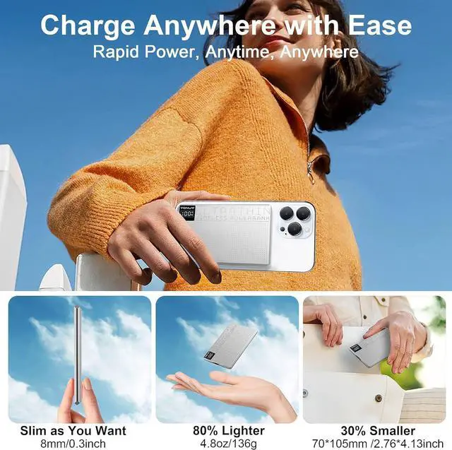 Alt view image 2 of 6 - Magnetic Portable Charger 5000mAh with 15W Wireless & 20W PD Fast Charging,Ultra-Slim Travel-Ready Design,LED Display & Premium Metal Shell,Compatible with iPhone 16/15/14/13 Pro/Pro Max/Plus