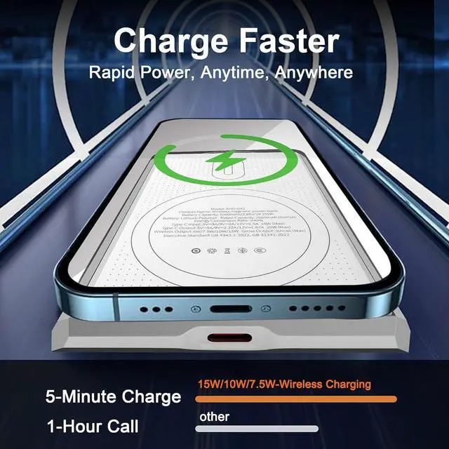 Alt view image 3 of 6 - Magnetic Portable Charger 5000mAh with 15W Wireless & 20W PD Fast Charging,Ultra-Slim Travel-Ready Design,LED Display & Premium Metal Shell,Compatible with iPhone 16/15/14/13 Pro/Pro Max/Plus
