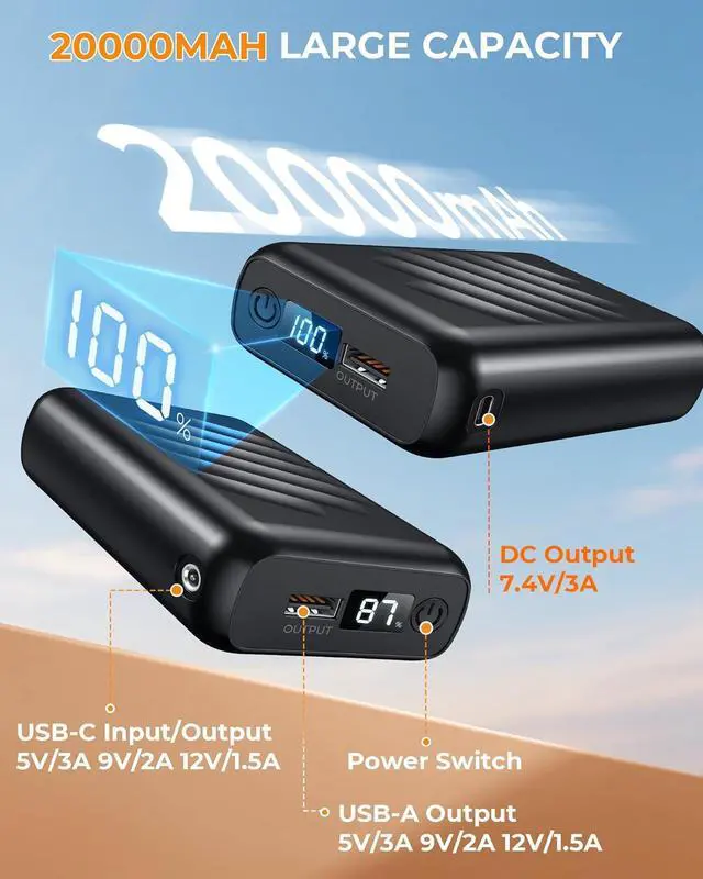 Alt view image 6 of 7 - 20000mAh 7.4V Heated Vest Battery Pack Compatible with ORORO and Venustas, Battery for Heated Vest with LED Display and 2 Adapter Cable, Power Bank for Heated Vest, Jacket(No for 5V Heated Device)