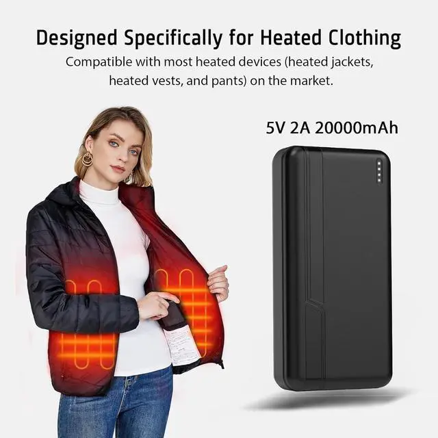 Alt view image 2 of 7 - 20000 mAh Rechargeable 5V 2A Battery Pack for Heated Vests Jackets Power Bank for Heating Electric Vest Coat Hoodies Battery Pack for Man Women Heated Clothing(Not Suit for 7.4V Heated Clothing)