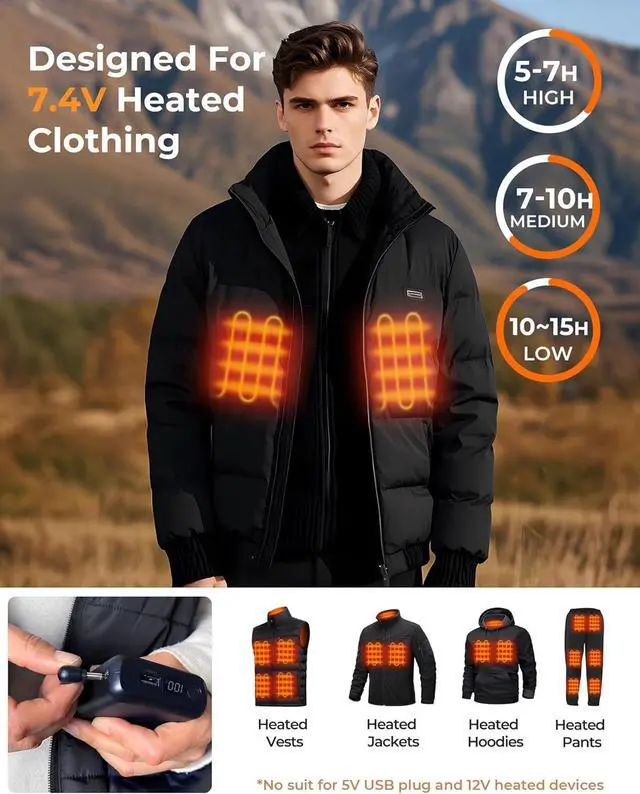 Alt view image 2 of 6 - 18400mAh Heated Vest Battery Pack Compatible with ORORO and Venustas, 7.4V Battery Pack for Heated Vest with LED Display, Rechargeable Power Bank for Heated Vest, Jackets with DC/USB/Type-C Output