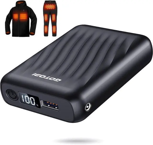 Main image of Heated Jacket Battery Pack - Power Bank with LED Display and 2 Adapter Cables for Wulcea, ULUSERN, Genovega, and Other Outdoor Heating Coat