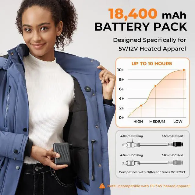 Alt view image 2 of 7 - Heated Jacket Battery Pack - Power Bank with LED Display and 2 Adapter Cables for Wulcea, ULUSERN, Genovega, and Other Outdoor Heating Coat