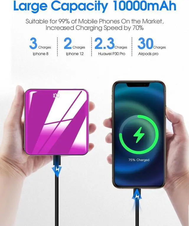 Alt view image 5 of 7 - KLL Power Bank with Built in Cables, 10000mAh Slim Portable Charger LED Display, Small External Battery Pack with 4 Inputs and 5 Outputs Phone Charger for iPhone Samsung Huawei iPad etc (Purple)