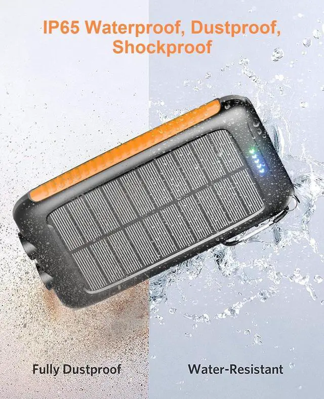 Alt view image 4 of 7 - Power-Bank-Solar-Charger - 20000mAh Power Bank, Portable Charger, External Battery Pack 5V/3A Type C Input Output Dual Built-in Super Bright Flashlight, Carabiner, Solar Panel Charging