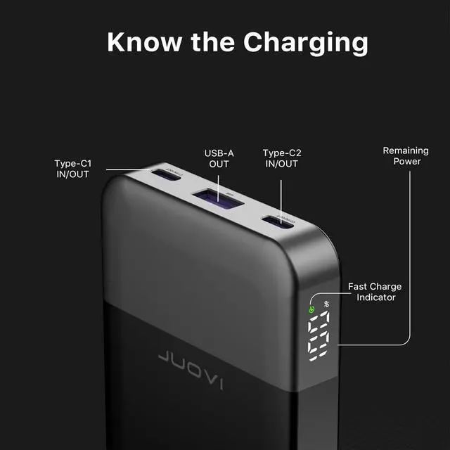 Alt view image 2 of 7 - Power Bank 10000mAh, 25W Fast Charging Small Portable Charger with PD 3.0 & QC 4.0,USB C Slim Lightweight iPhone Charger, Dual Output Compatible with iPhone16 15 14 Samsung (Black, 10000mAh)