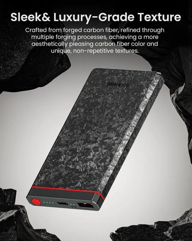 Alt view image 3 of 6 - Power Bank Portable Charger Slim Battery Pack, 10000mAh Carbon Fiber USB-C and USB-A, PD Fast Charging for iPhone 15/14/13 iPad Steam Deck Flashlight