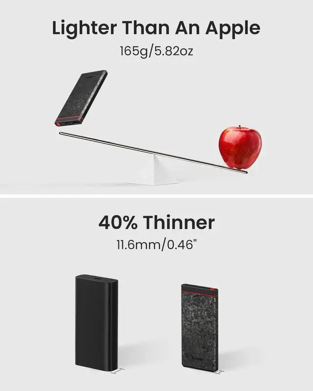 Alt view image 4 of 6 - Power Bank Portable Charger Slim Battery Pack, 10000mAh Carbon Fiber USB-C and USB-A, PD Fast Charging for iPhone 15/14/13 iPad Steam Deck Flashlight