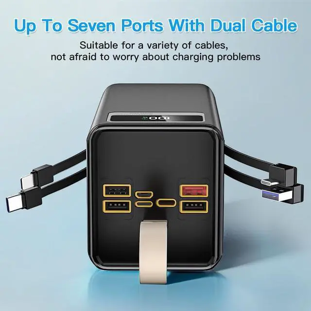 Alt view image 6 of 7 - Power Bank 60000mAh High Capacity Portable Charger, 22.5W PD Fast Charging Built in Cables Battery Pack, 7 Outputs & 3 Inputs, Flashlight and LCD Display Power Bank for iPhone, Android, Camping