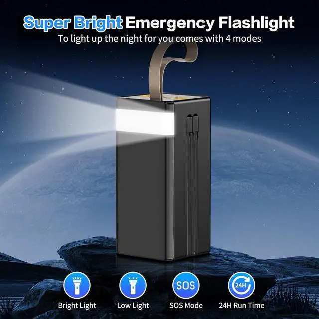 Alt view image 7 of 7 - Power Bank 60000mAh High Capacity Portable Charger, 22.5W PD Fast Charging Built in Cables Battery Pack, 7 Outputs & 3 Inputs, Flashlight and LCD Display Power Bank for iPhone, Android, Camping