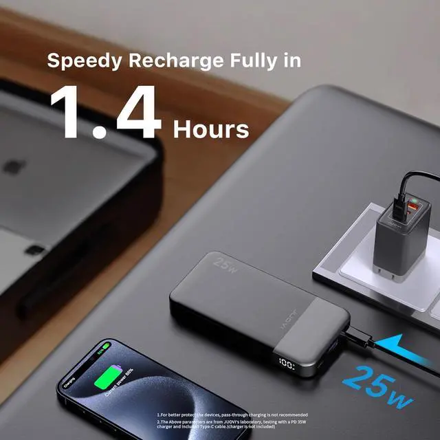 Alt view image 3 of 7 - Power Bank 10000mAh, 25W Fast Charging Small Portable Charger with PD 3.0 & QC 4.0,USB C Slim Lightweight iPhone Charger, Dual Output Compatible with iPhone16 15 14 Samsung (Black, 10000mAh)