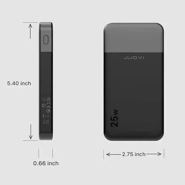 Alt view image 7 of 7 - Power Bank 10000mAh, 25W Fast Charging Small Portable Charger with PD 3.0 & QC 4.0,USB C Slim Lightweight iPhone Charger, Dual Output Compatible with iPhone16 15 14 Samsung (Black, 10000mAh)