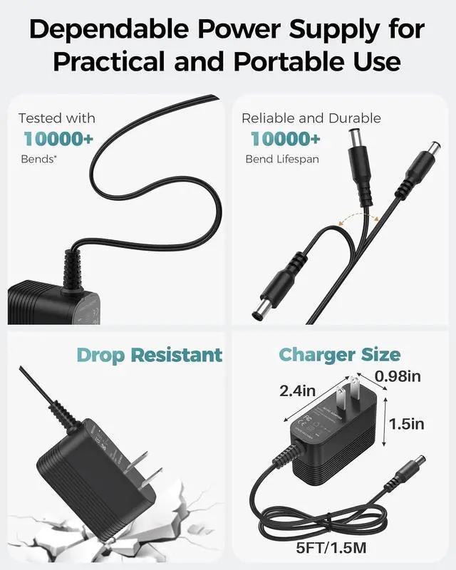 Alt view image 5 of 7 - DC 9V Power Cord 9V Power Supply Universal Charger Replacement with 10 Interchangeable Jacks Compatible with 100mA 200mA 300mA 400mA 500mA 600mA 700mA 800mA 900mA 1000mA Equipment