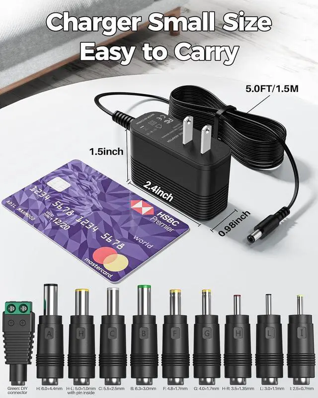 Alt view image 7 of 7 - DC 9V Power Cord 9V Power Supply Universal Charger Replacement with 10 Interchangeable Jacks Compatible with 100mA 200mA 300mA 400mA 500mA 600mA 700mA 800mA 900mA 1000mA Equipment