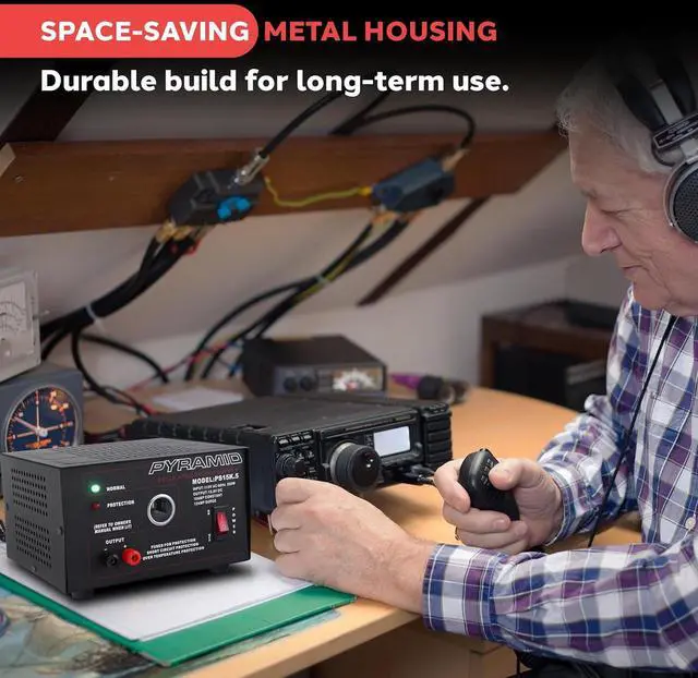 Alt view image 6 of 7 - Pyramid Universal Compact Bench Power Supply - 10 Amp Linear Regulated Home Lab Benchtop AC-to-DC Converter w/ 13.8 Volt DC 115V AC 250W Input, Screw Type Terminal, 12V Car Cigarette Lighter-PS15K.5