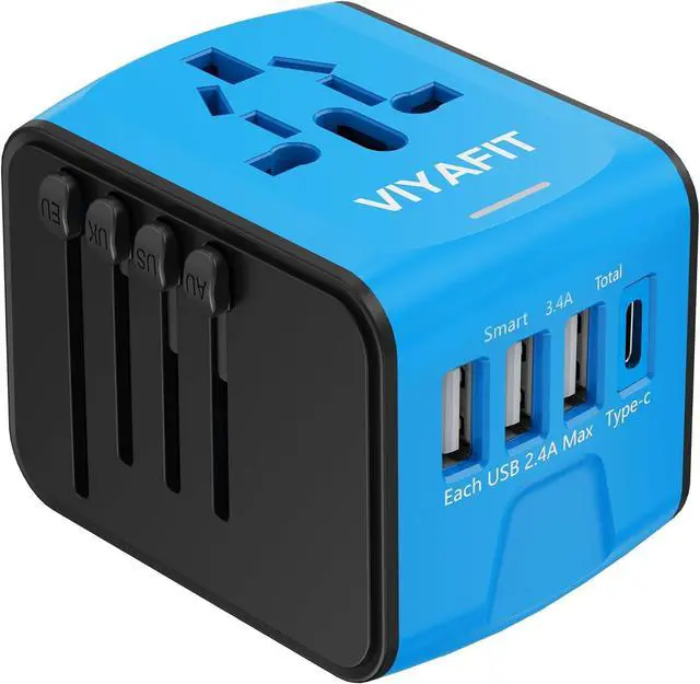 Main image of Universal International Travel Power Adapter, All in One Wall Charger with High Speed 2.4A 3xUSB, 3.0A Type-C, European Adapter, Worldwide AC Outlet Plugs for UK, CA, EU, AU, Asia (Blue)