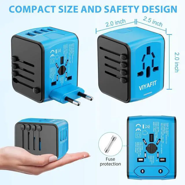 Alt view image 5 of 7 - Universal International Travel Power Adapter, All in One Wall Charger with High Speed 2.4A 3xUSB, 3.0A Type-C, European Adapter, Worldwide AC Outlet Plugs for UK, CA, EU, AU, Asia (Blue)