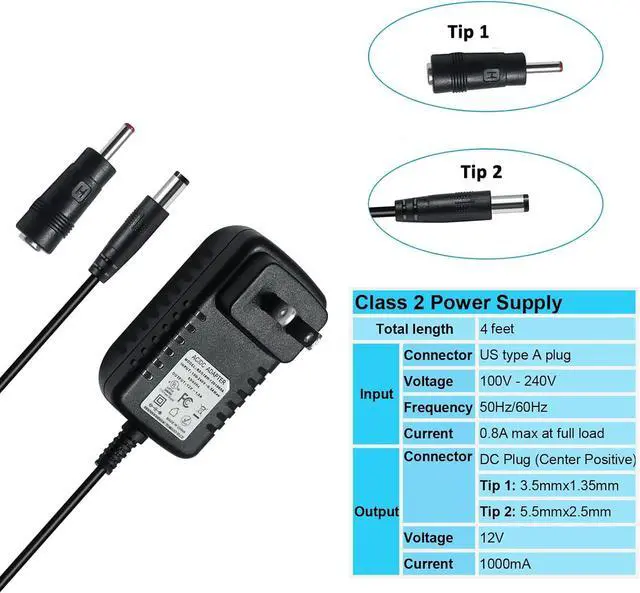 Alt view image 5 of 6 - DCHAV 12V 1A Power Supply AC to DC Adapter Power Cord 5.5mmx2.5mm and 3.5mmx1.35mm Tip 100-240V 50-60Hz Wall Plug 4ft Output 12 Volt 1 Amp for CCTV Camera LED Light Speaker (Not 5.5mmx2.1mm Tip)