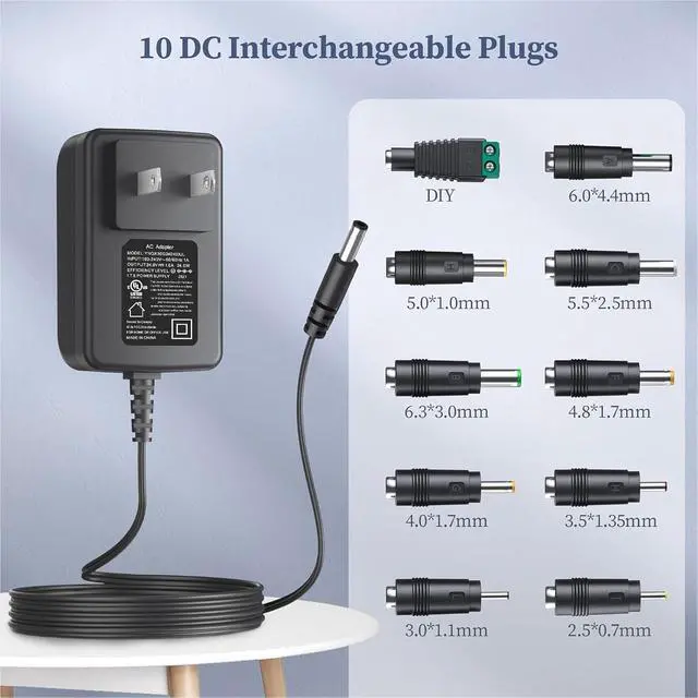 Alt view image 3 of 7 - 24V 1A Power Supply 24 Volt Charger 1000mA 24W Max Regulated Switching AC to DC Cord Adapter with 10 Replacement Connector 100V - 240V Input Adaptor US Wall Plug