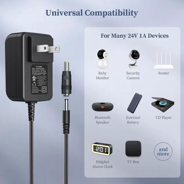 Alt view image 4 of 7 - 24V 1A Power Supply 24 Volt Charger 1000mA 24W Max Regulated Switching AC to DC Cord Adapter with 10 Replacement Connector 100V - 240V Input Adaptor US Wall Plug