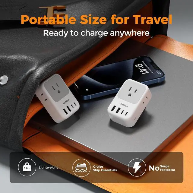 Alt view image 5 of 6 - TESSAN European Travel Plug Adapter 2-Pack, US to EU Outlet Adaptor with 4 AC Outlets & 5 USB Ports (3 USB-C 28W), Type C Power Adapter for Italy France Germany Spain Greece Iceland
