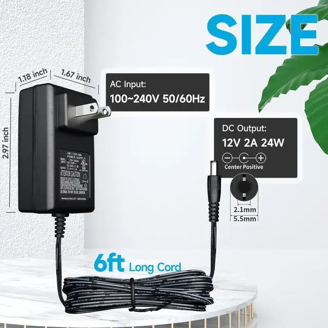 Alt view image 2 of 7 - 12V 2A AC to DC Regulated Power Supply Adapter 2000mA 24W AC Adapter for CCTV Security Camera Surveillance System DVR NVR LED Light Strip Router Razor Power Core  Media Player and More UL FCC