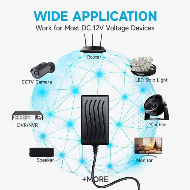 Alt view image 6 of 7 - 12V 2A AC to DC Regulated Power Supply Adapter 2000mA 24W AC Adapter for CCTV Security Camera Surveillance System DVR NVR LED Light Strip Router Razor Power Core  Media Player and More UL FCC