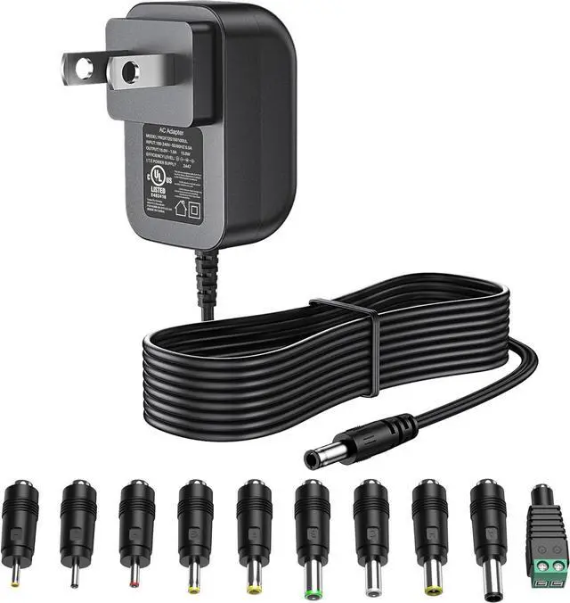 Main image of 15V 1A Power Supply 15 Volt Charger 1000mA 15W Max Regulated Switching AC to DC Cord Adapter with 10 Replacement Connector 100V - 240V Input Adaptor US Wall Plug