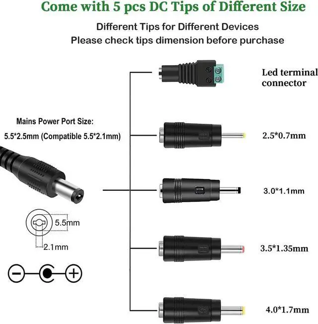 Alt view image 4 of 7 - 12V 2A AC Adapter Power Supply with Switch UL Listed, 100-240V AC to DC 12VDC Power Cord Transformer Charger fit for 12Volts 2.0A 2000mA 1.5a 1500mA 1.0A 1000mA 0.5a 500mA 0.1A-2.0A.