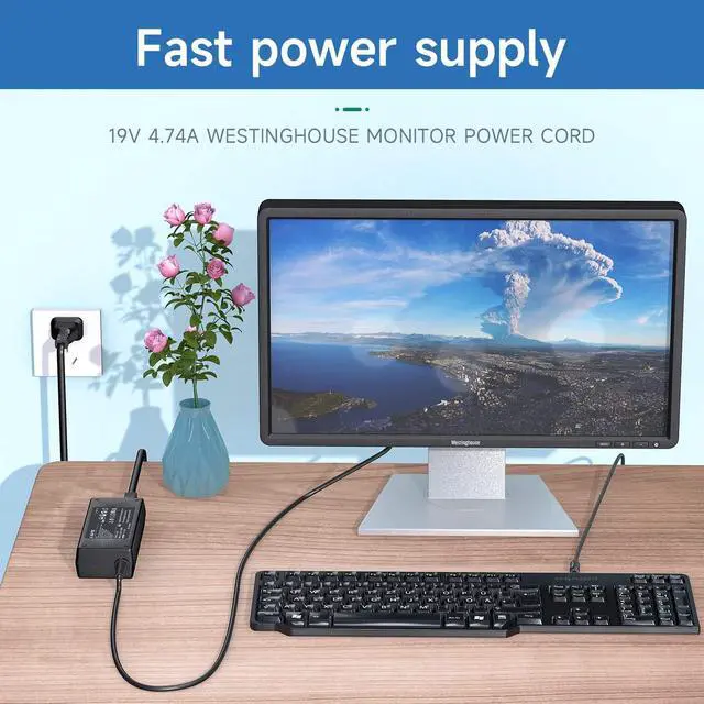 Alt view image 4 of 7 - 19V Power Cord Compatible with Westinghouse TV 24 32 40 42 46 inch, Charger for LD-2480, LD-3255VX, LD-4255VX, LD-4680, LD-4695, UW40TA2W, UW32SC1W, UW32S3PW, UW40TC1W Monitor Power Supply