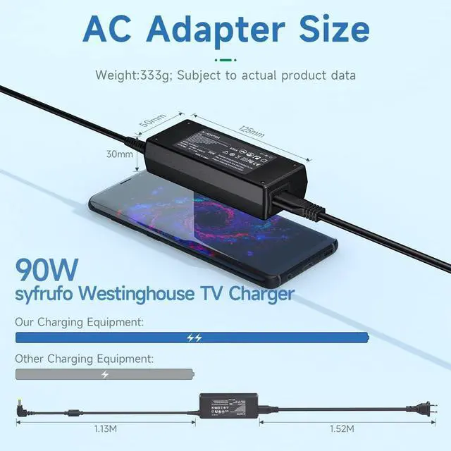 Alt view image 6 of 7 - 19V Power Cord Compatible with Westinghouse TV 24 32 40 42 46 inch, Charger for LD-2480, LD-3255VX, LD-4255VX, LD-4680, LD-4695, UW40TA2W, UW32SC1W, UW32S3PW, UW40TC1W Monitor Power Supply
