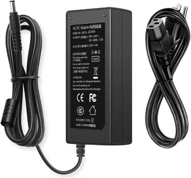 Main image of 24V DC Power Supply 4A Universal AC Adapter, 100-240 50/60Hz Adapter to 24 Volts 4Amp Transformer, DC 24V Power Cord, 5.5mm x 2.5mm Plug