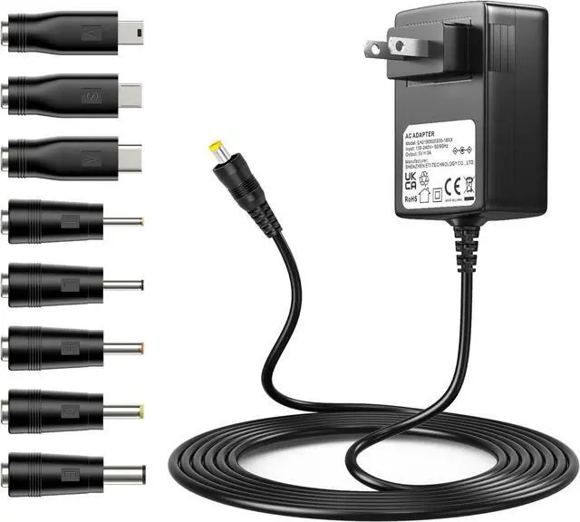 Main image of POWSEED 15W 5V 3A 2A 1A Power Supply Adapter USB C Wall Charger Cord for Android Tablets Phone Webcam Digital Cameras Routers Toys Recorder Bluetooth Speaker TV Box GPS, 8 Tips Mini USB Micro USB