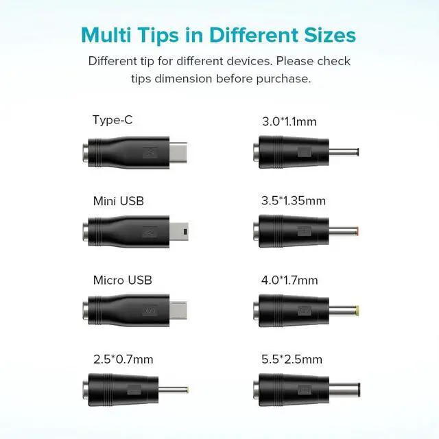 Alt view image 2 of 7 - POWSEED 15W 5V 3A 2A 1A Power Supply Adapter USB C Wall Charger Cord for Android Tablets Phone Webcam Digital Cameras Routers Toys Recorder Bluetooth Speaker TV Box GPS, 8 Tips Mini USB Micro USB