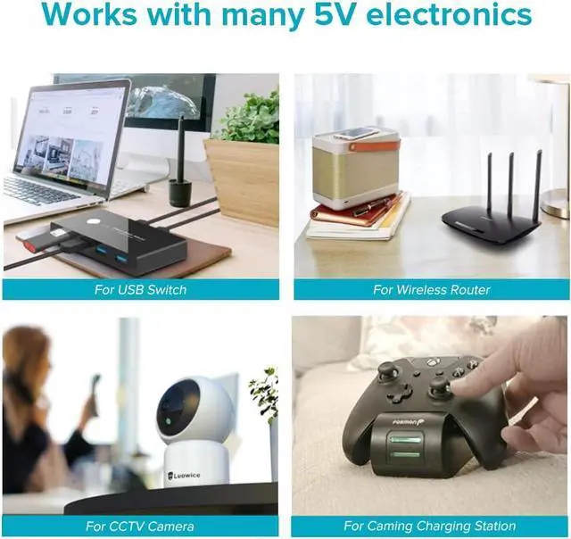 Alt view image 4 of 7 - POWSEED 15W 5V 3A 2A 1A Power Supply Adapter USB C Wall Charger Cord for Android Tablets Phone Webcam Digital Cameras Routers Toys Recorder Bluetooth Speaker TV Box GPS, 8 Tips Mini USB Micro USB