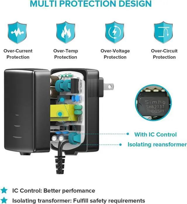 Alt view image 5 of 7 - POWSEED 15W 5V 3A 2A 1A Power Supply Adapter USB C Wall Charger Cord for Android Tablets Phone Webcam Digital Cameras Routers Toys Recorder Bluetooth Speaker TV Box GPS, 8 Tips Mini USB Micro USB