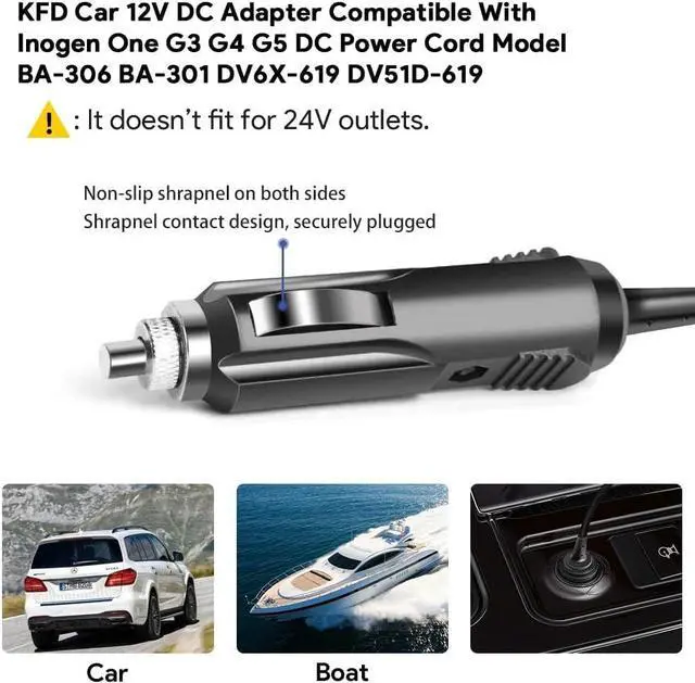 Alt view image 3 of 7 - KFD DC Adapter for Inogen One G3 G4 G5 Model BA-301 BA-503 BA-306 BA-303 12V Auto Vehicle Boat RV Camper 12V Car Charger Inogen Rove 6 Oxygen Concentrator, Oxygo Next, OxyGo FIT Power Supply Cord