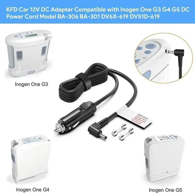 Alt view image 2 of 7 - KFD DC Adapter for Inogen One G3 G4 G5 Model BA-301 BA-503 BA-306 BA-303 12V Auto Vehicle Boat RV Camper 12V Car Charger Inogen Rove 6 Oxygen Concentrator, Oxygo Next, OxyGo FIT Power Supply Cord