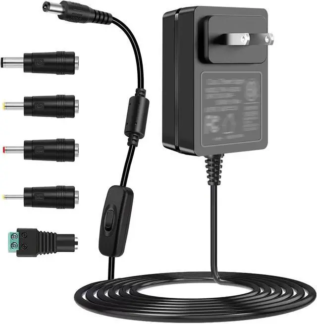 Main image of TKDY 12V 2A DC Power Supply AC Adapter with Switch, 100-240Vac to DC 12 Volts 2 Amps 24W Transformer, fit for Output DC12V 0.1~2000mA 1A 1.5A 2A Led Strip Lights CCTV Camera Router Power Cord.