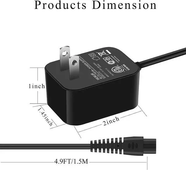 Alt view image 6 of 7 - 9V Charger for LABIGO Electric Spin Scrubber Compatible with Voweek VWS211, SP02, LABIGO LA1, Homitt HM115C HM115CW Electric Spin Scrubber Power Supply Cord Cable