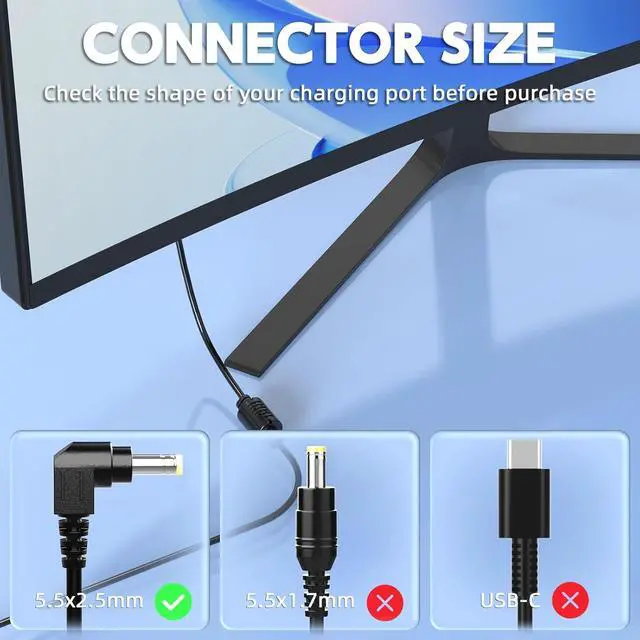 Alt view image 2 of 7 - 90W 19V Power Cord Compatible with Westinghouse TV 24 32 40 42 46 inch UW40TA2W UW40T8LW LED TV UW32SC1W UW32S3PW UW40TC1W LD-4680 LD-4695 LD-3255VX LD-4255VX EW39T6MZ Power Supply Adapter